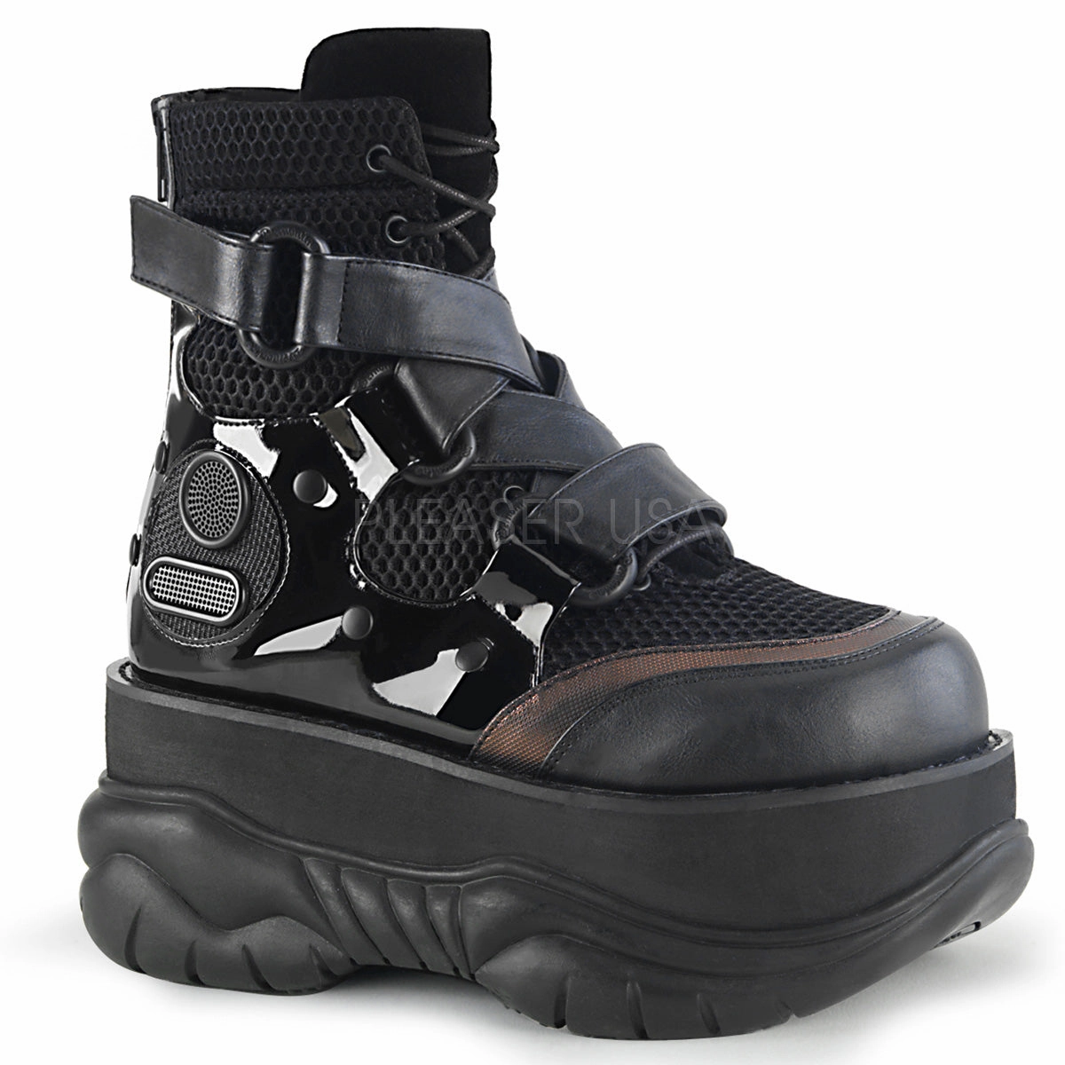 NEPTUNE-126  Black Vegan Leather-Fishnet Fabric-Patent