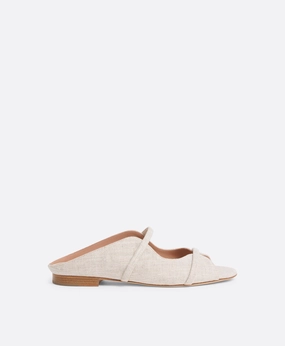 Norah Beige Linen Flat Sandals