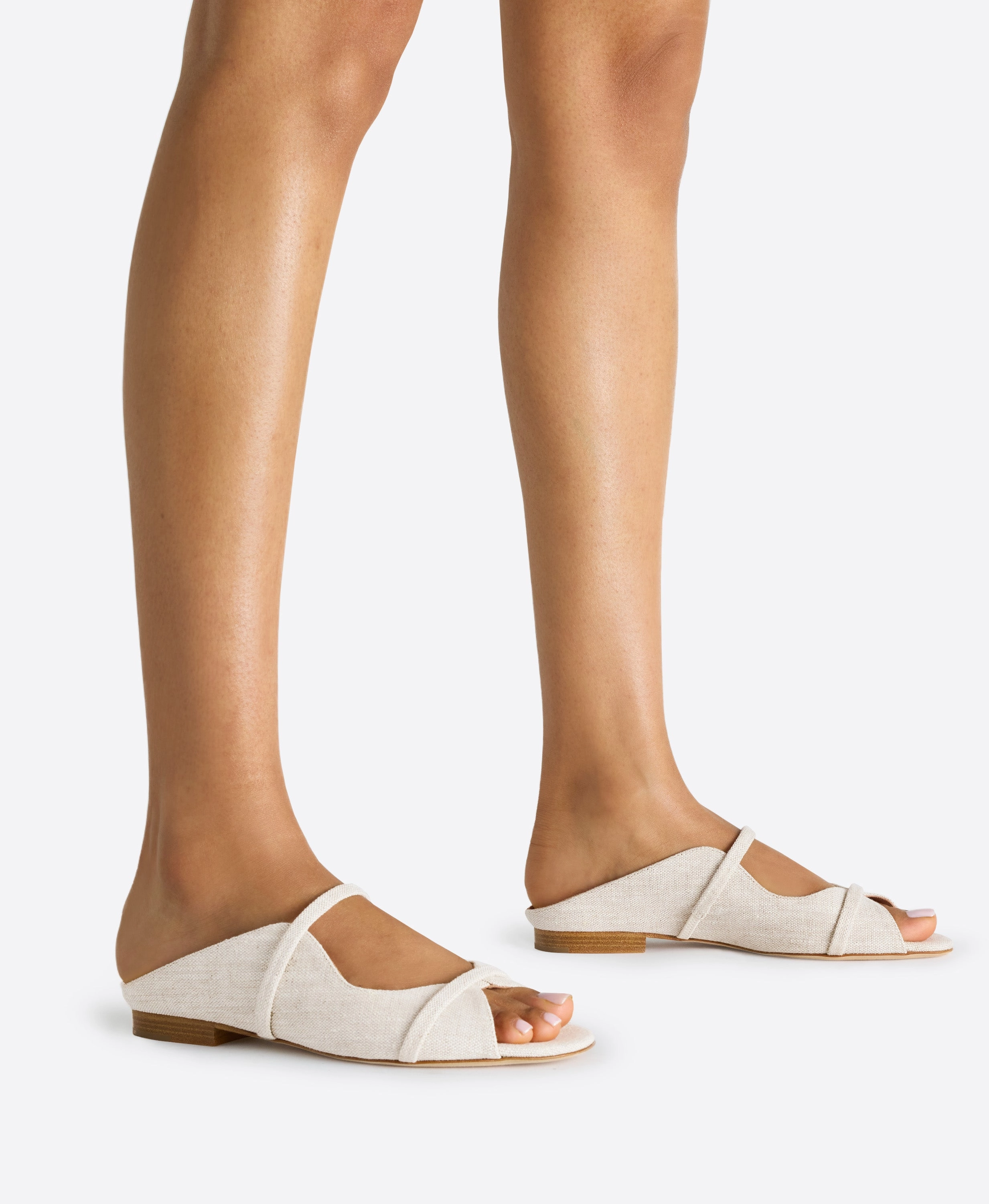 Norah Beige Linen Flat Sandals