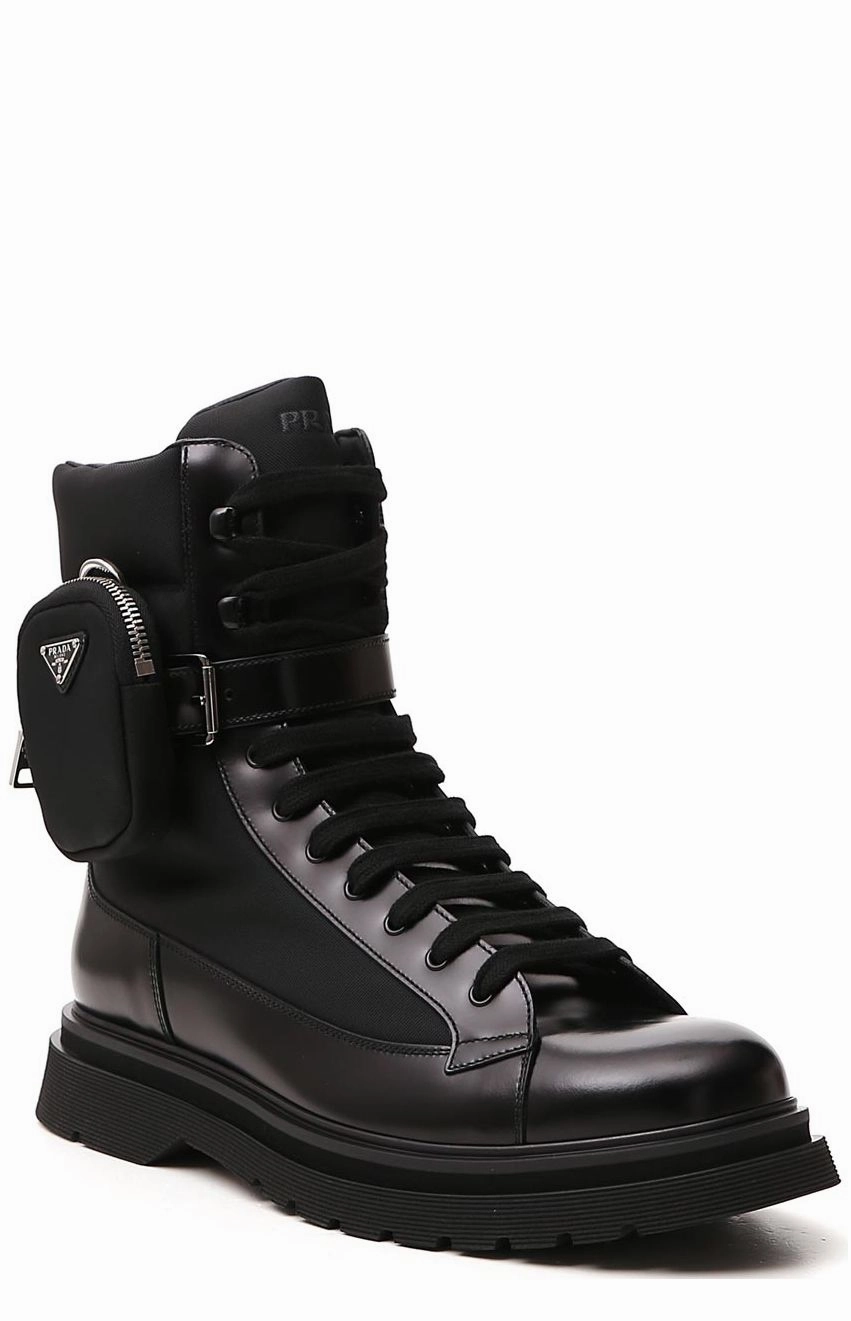 Prada Strapped Pouch Lace-Up Boots