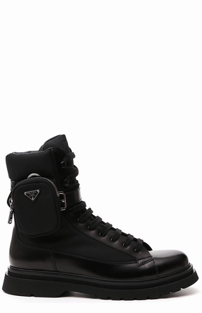 Prada Strapped Pouch Lace-Up Boots