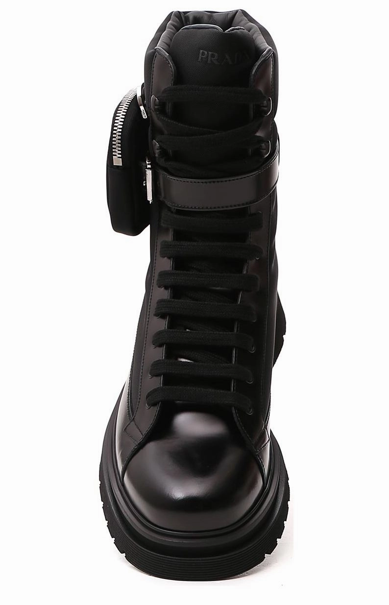 Prada Strapped Pouch Lace-Up Boots