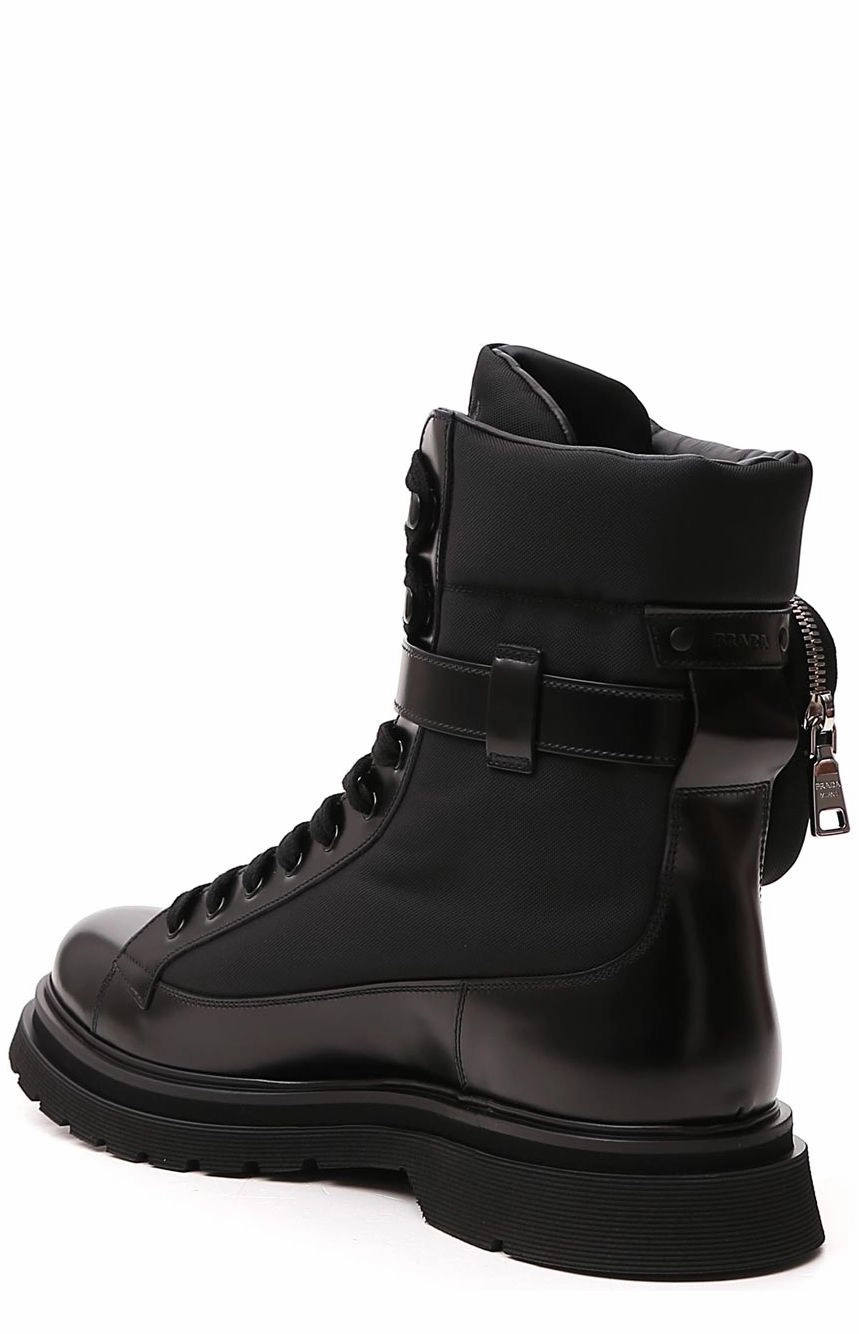 Prada Strapped Pouch Lace-Up Boots
