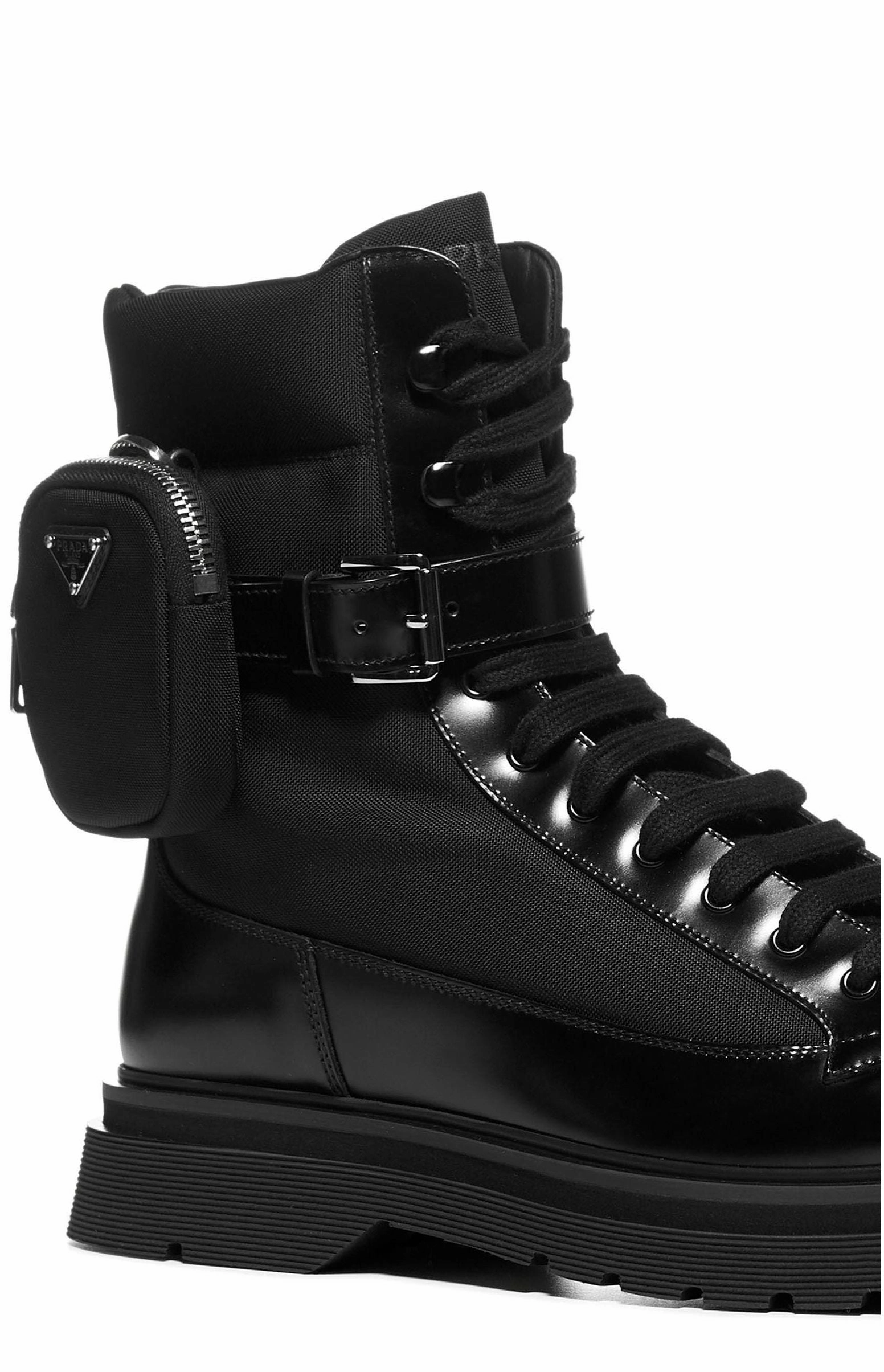 Prada Strapped Pouch Lace-Up Boots