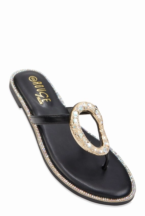 Rhinestone Cut Out Pendant Thong Sandals