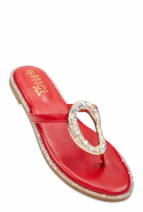 Rhinestone Cut Out Pendant Thong Sandals