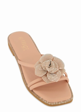 Rhinestone Floral Strappy Flat Sandals