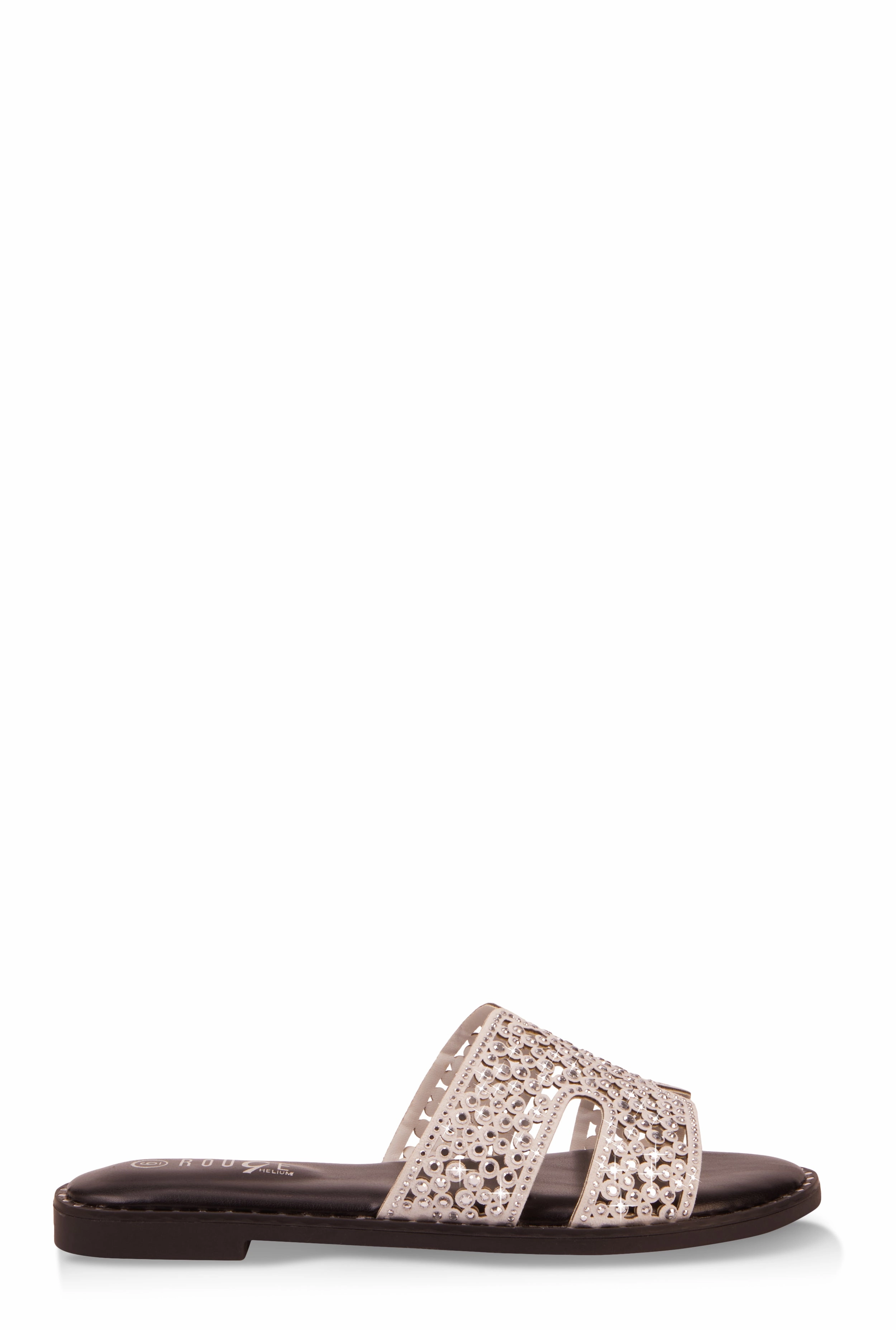 Rhinestone Studded Cut Out Band Slide Sandals