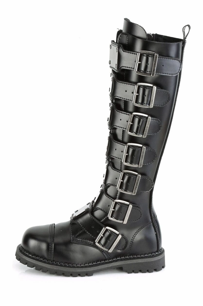 RIOT-21MP Black Leather Knee Boot