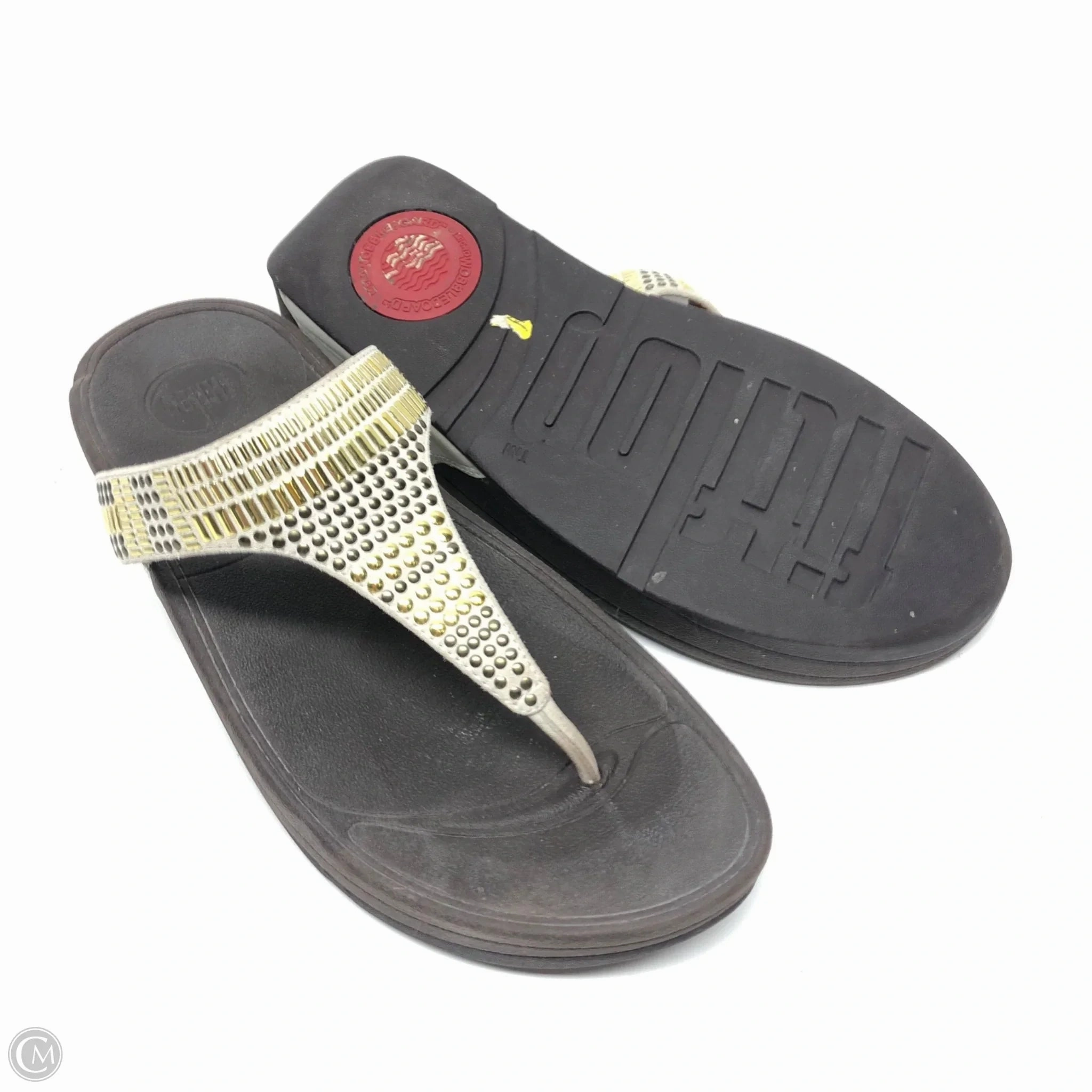 Sandals Heels Platform By Fitflop In Gold & Tan, Size: 7