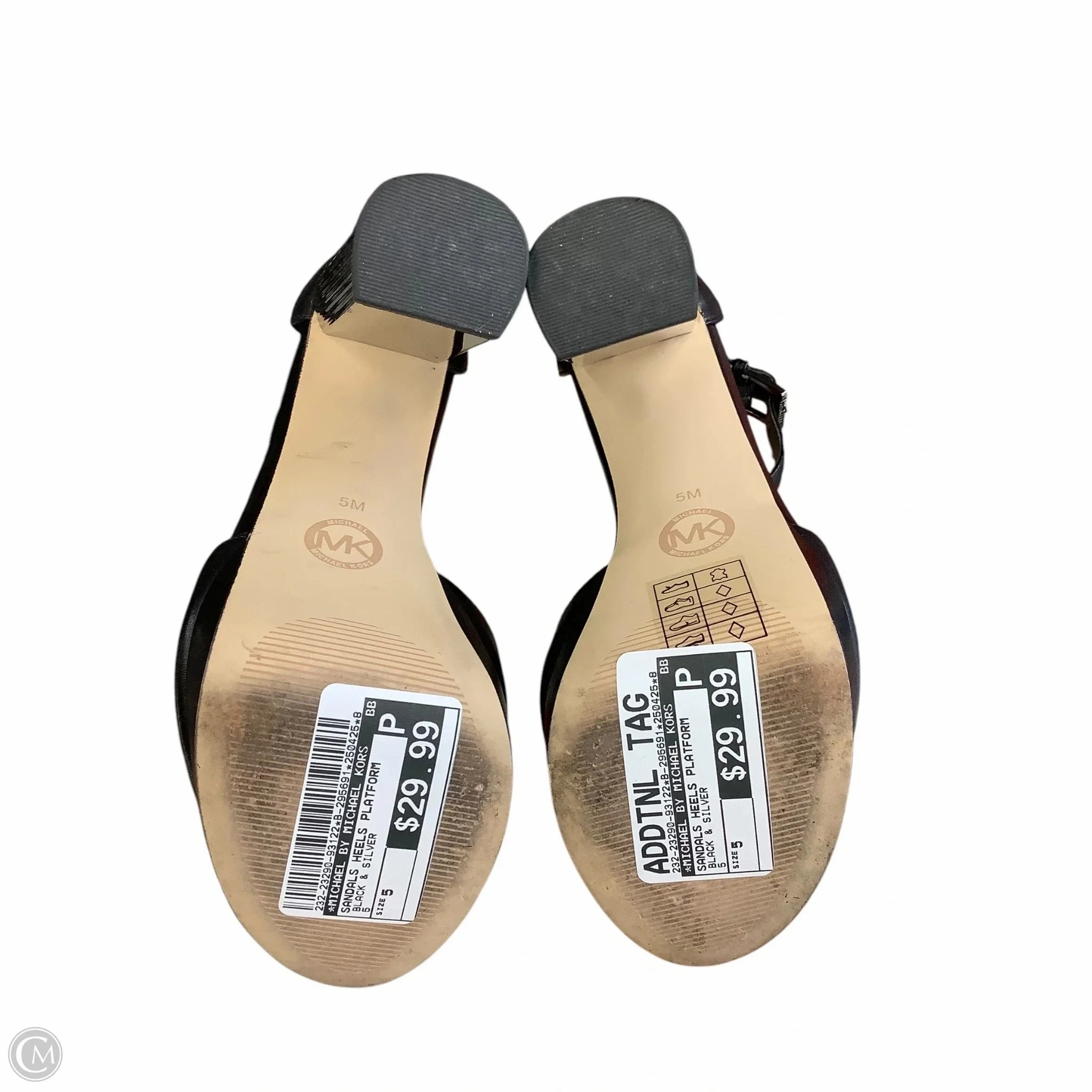 Sandals Heels Platform By Michael By Michael Kors In Black & Silver, Size: 5