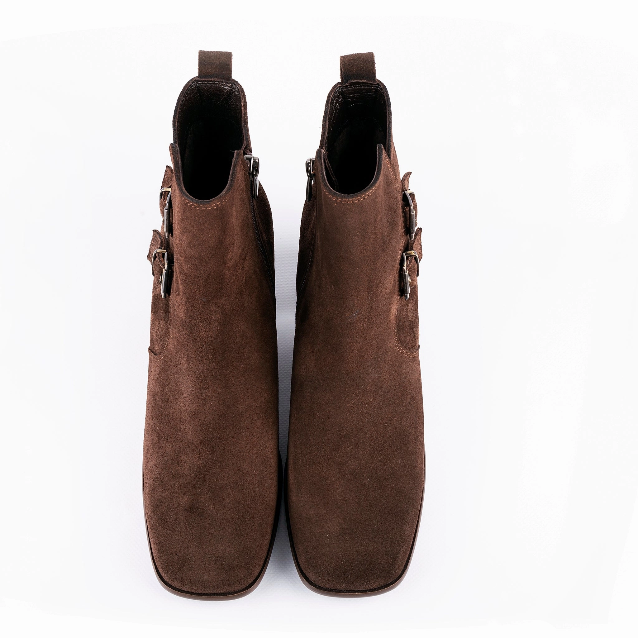 Scorpius - Double Belted Ankle Leather Booties Suede Brown