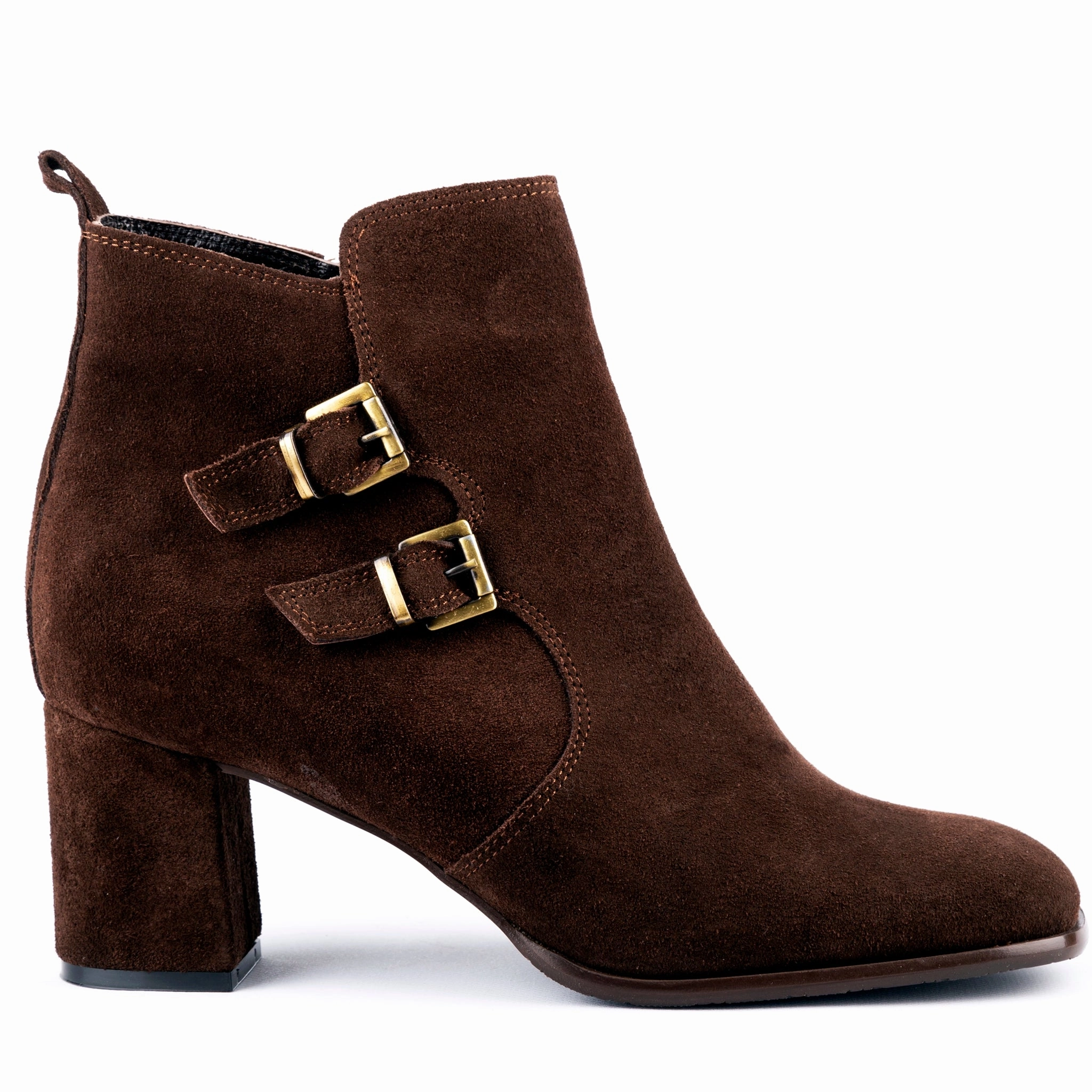 Scorpius - Double Belted Ankle Leather Booties Suede Brown