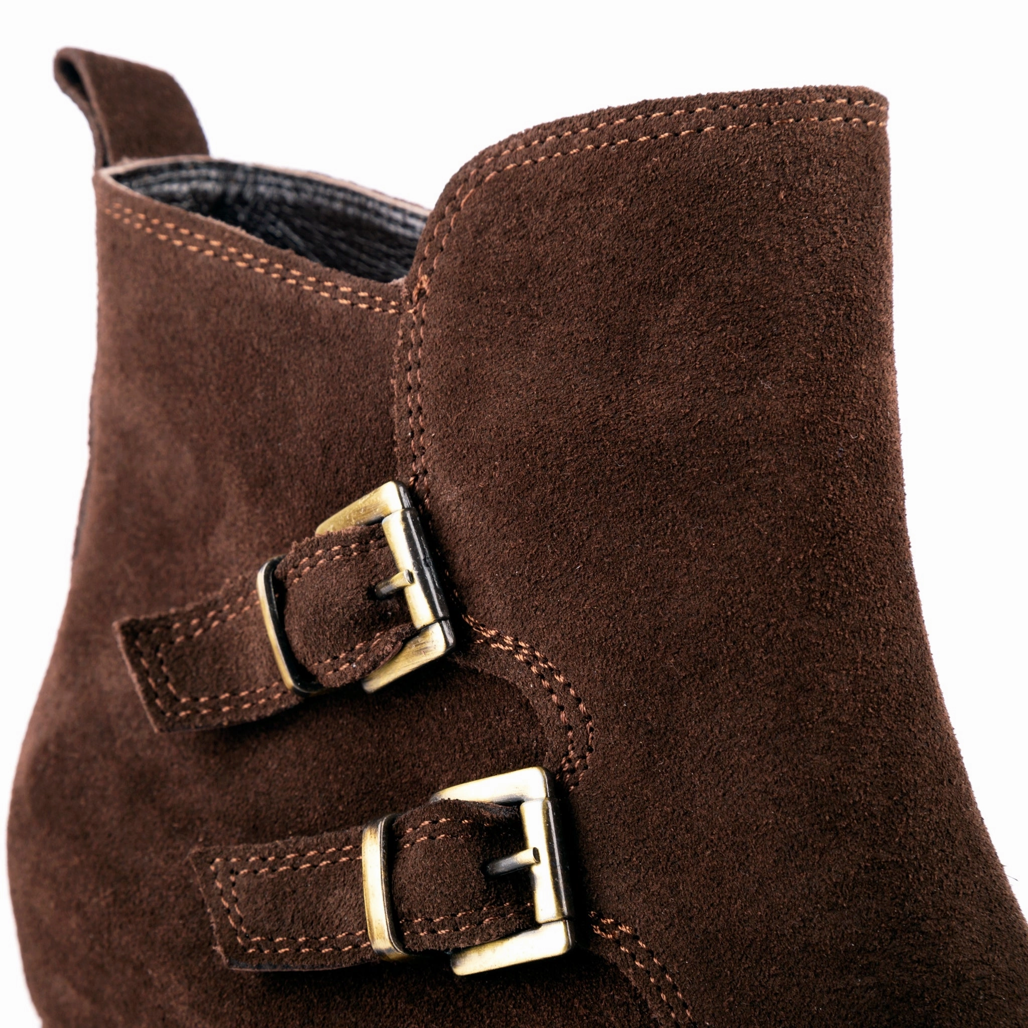 Scorpius - Double Belted Ankle Leather Booties Suede Brown