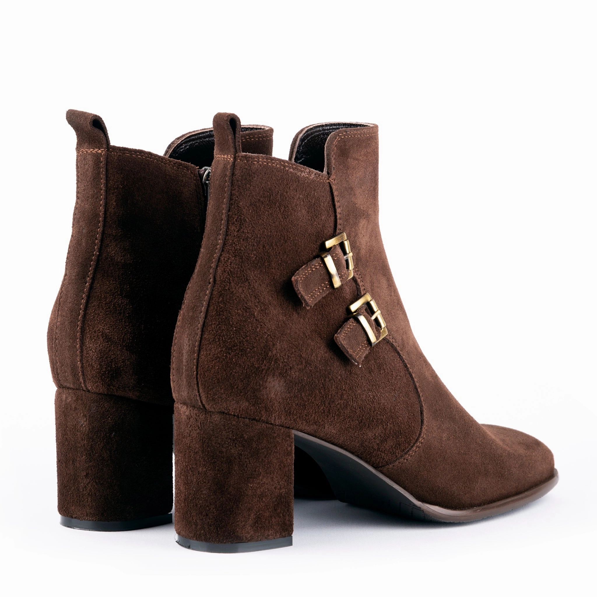 Scorpius - Double Belted Ankle Leather Booties Suede Brown