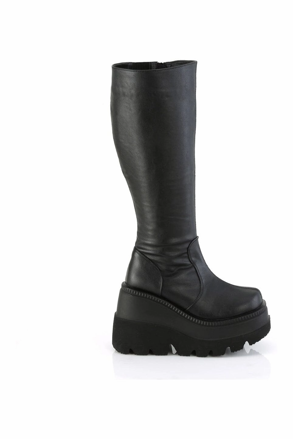 SHAKER-100WC Black Vegan Leather Knee Boot