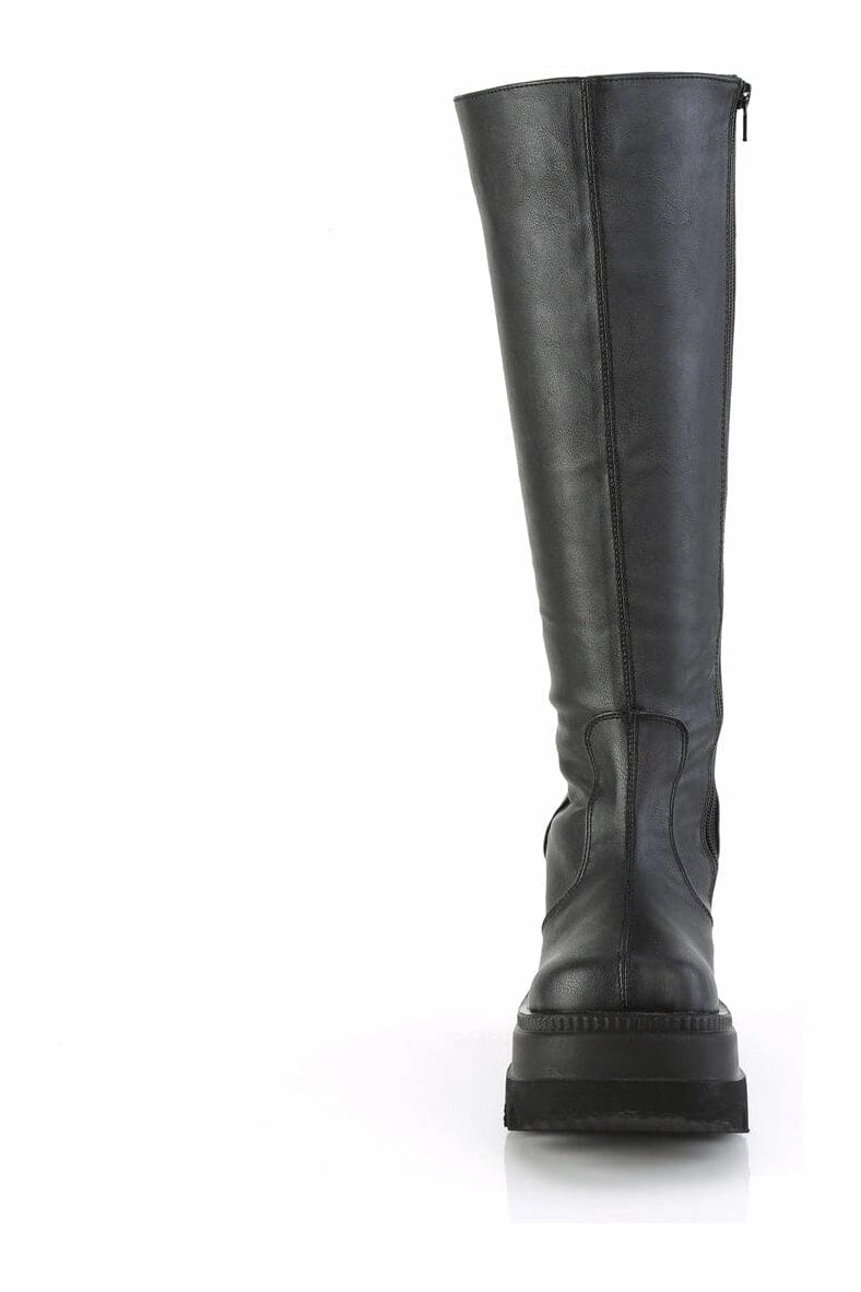 SHAKER-100WC Black Vegan Leather Knee Boot