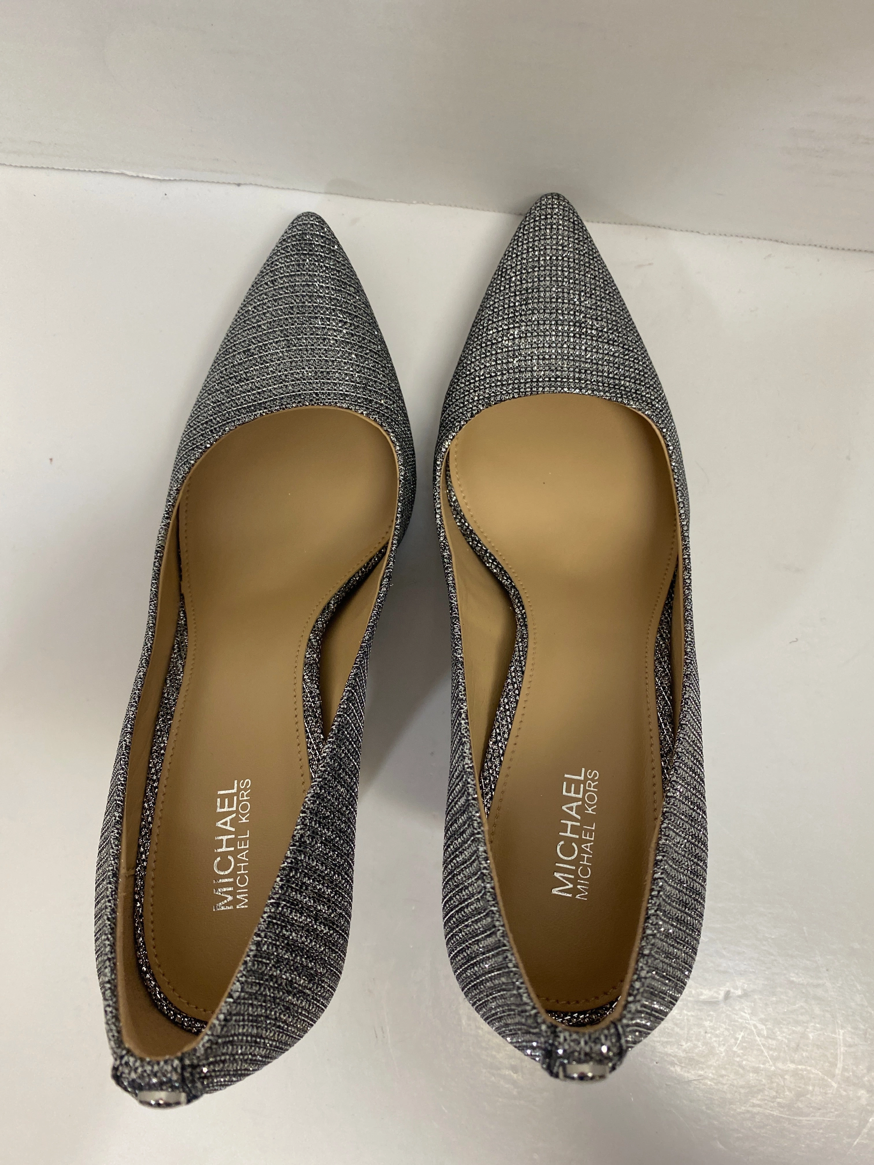 Shoes Heels Stiletto By Michael Kors In Silver, Size: 8