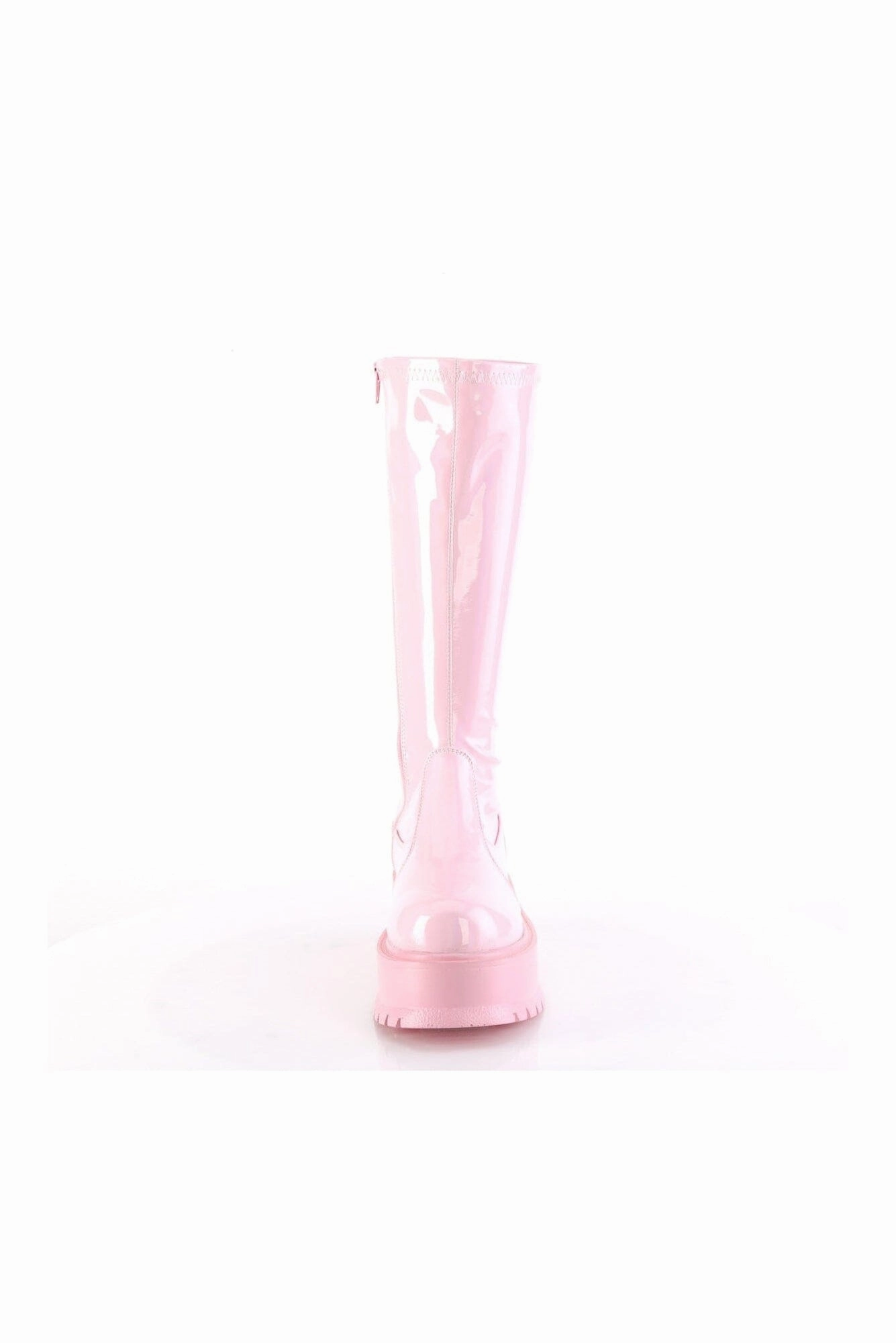 SLACKER-200 Pink Hologram Patent Knee Boot