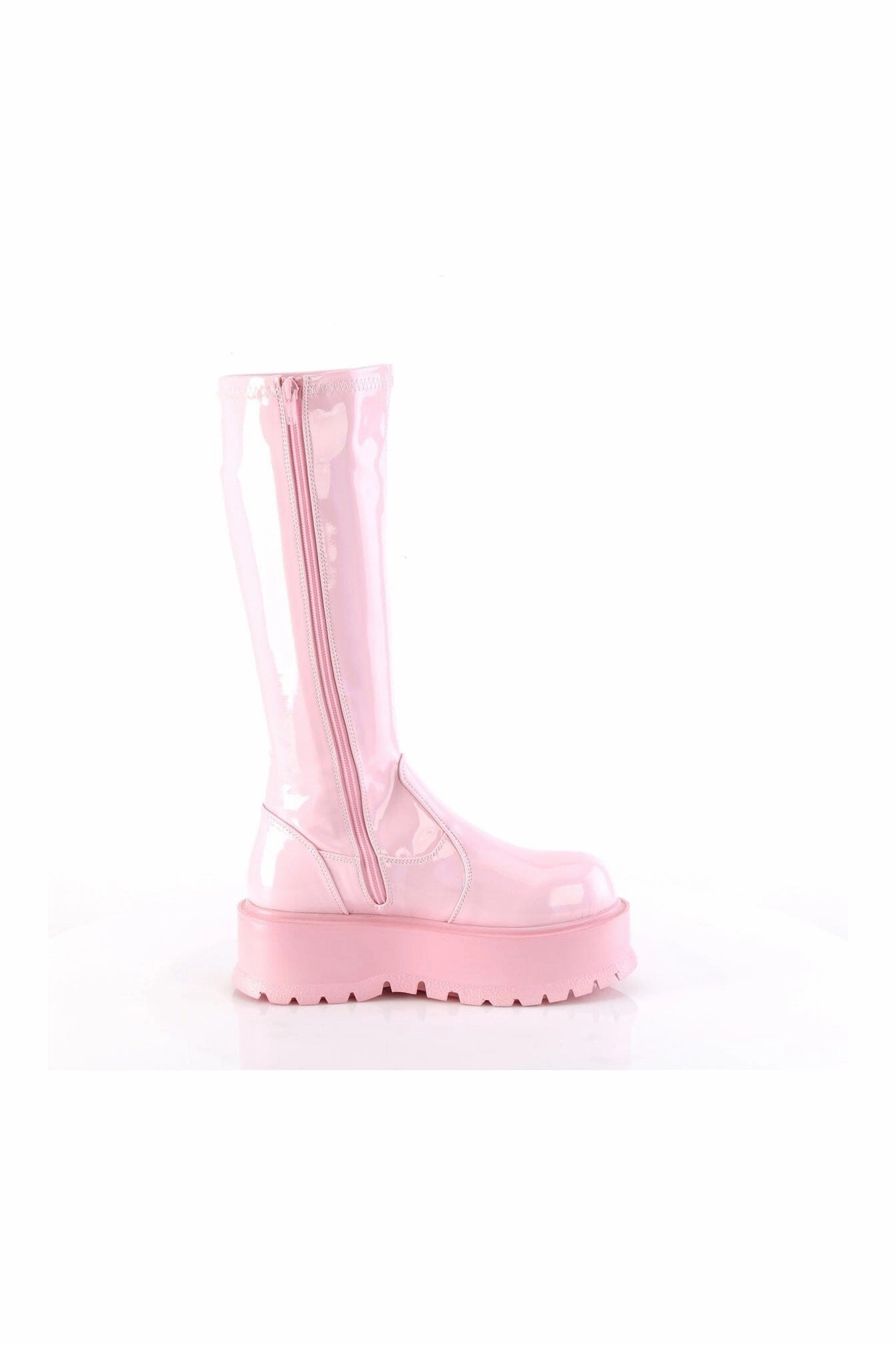 SLACKER-200 Pink Hologram Patent Knee Boot