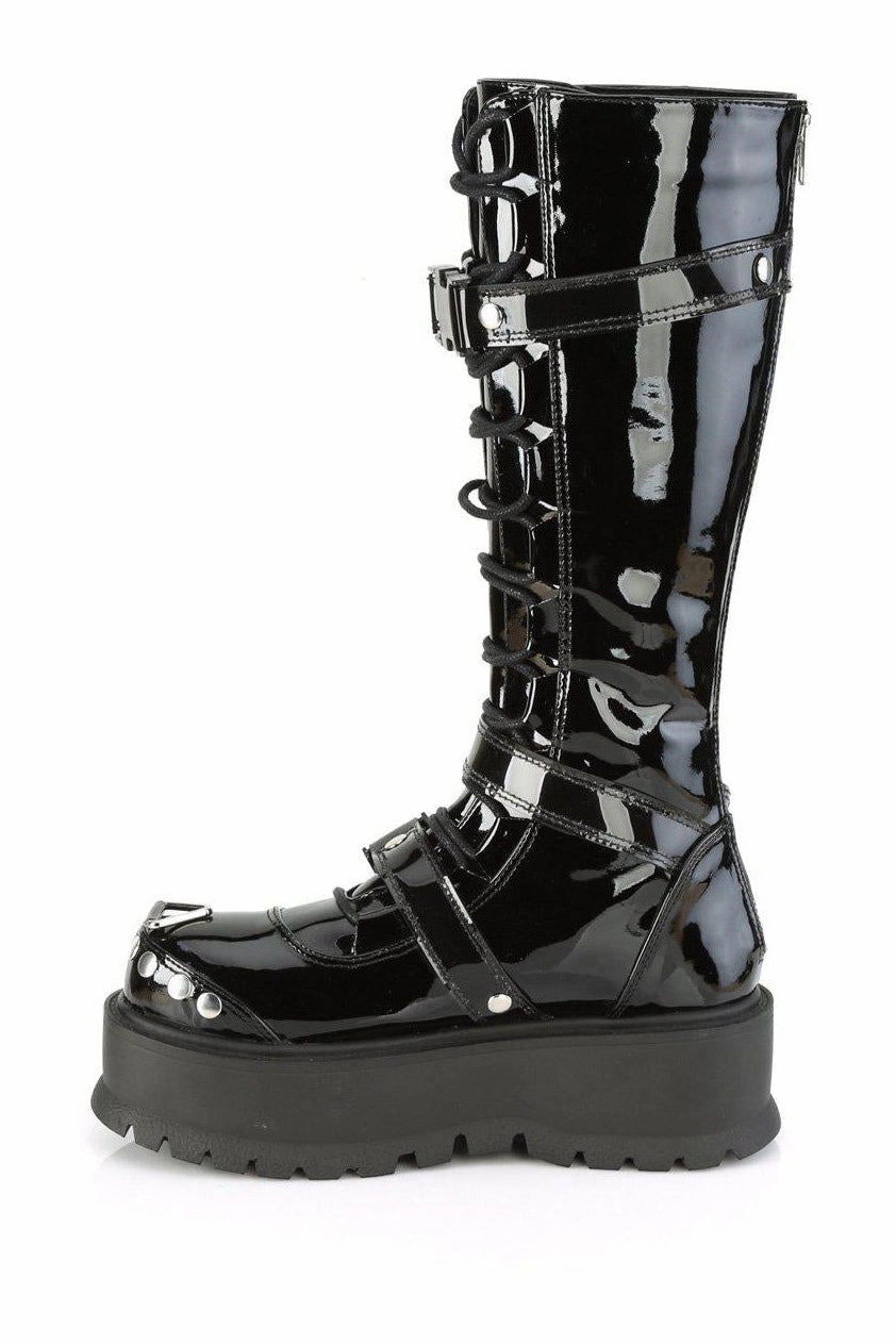 SLACKER-260 Knee Boot | Black Patent