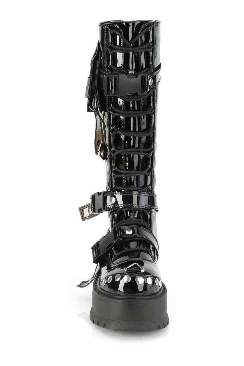 SLACKER-260 Knee Boot | Black Patent