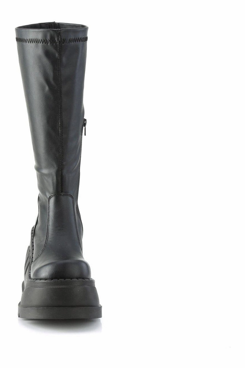 STOMP-200 Knee Boot | Black Faux Leather