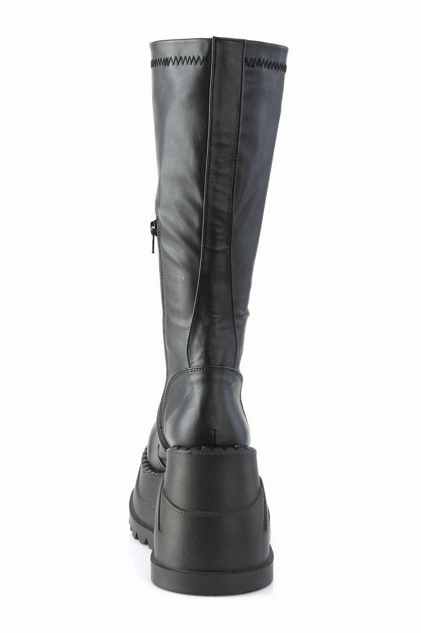STOMP-200 Knee Boot | Black Faux Leather