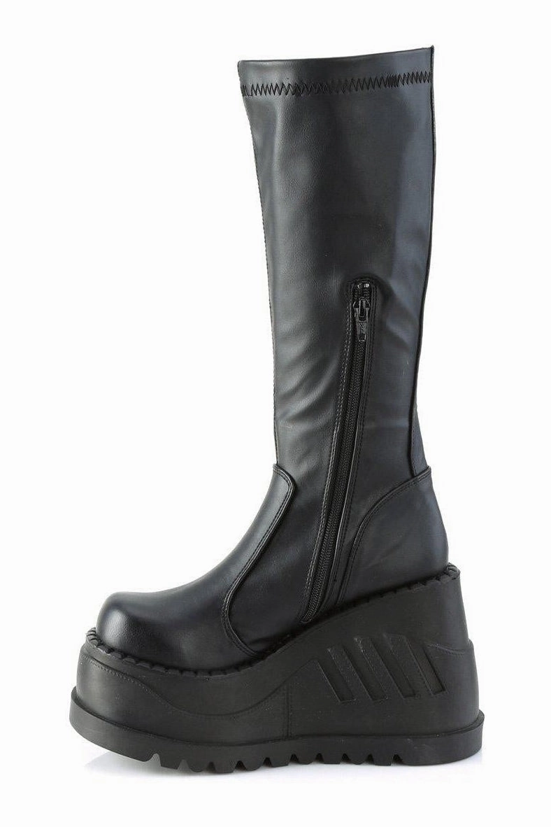STOMP-200 Knee Boot | Black Faux Leather