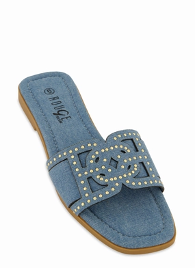 Studded Cut Out Band Slide Sandals