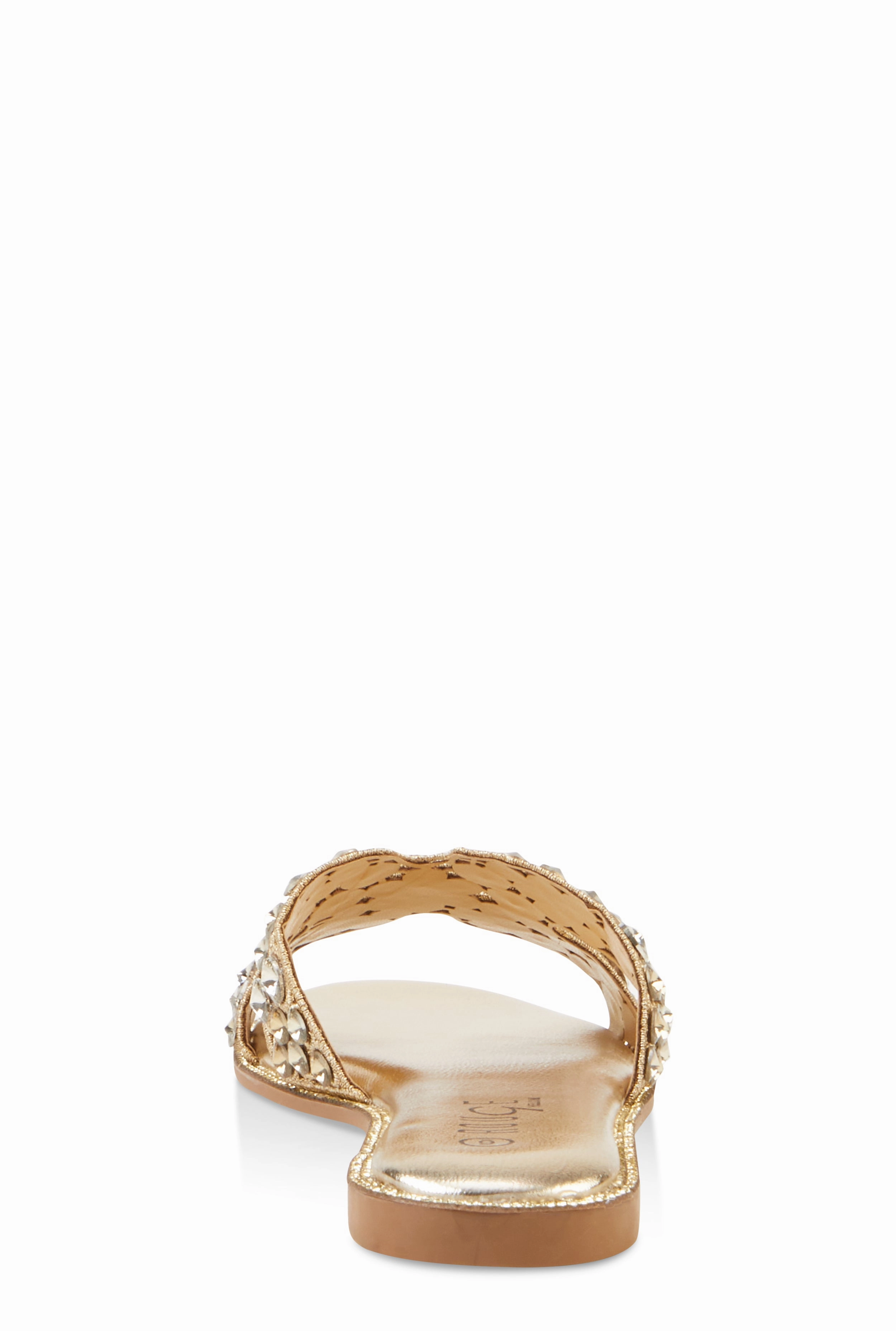 Studded Rhinestone Cut Out Band Slide Sandals