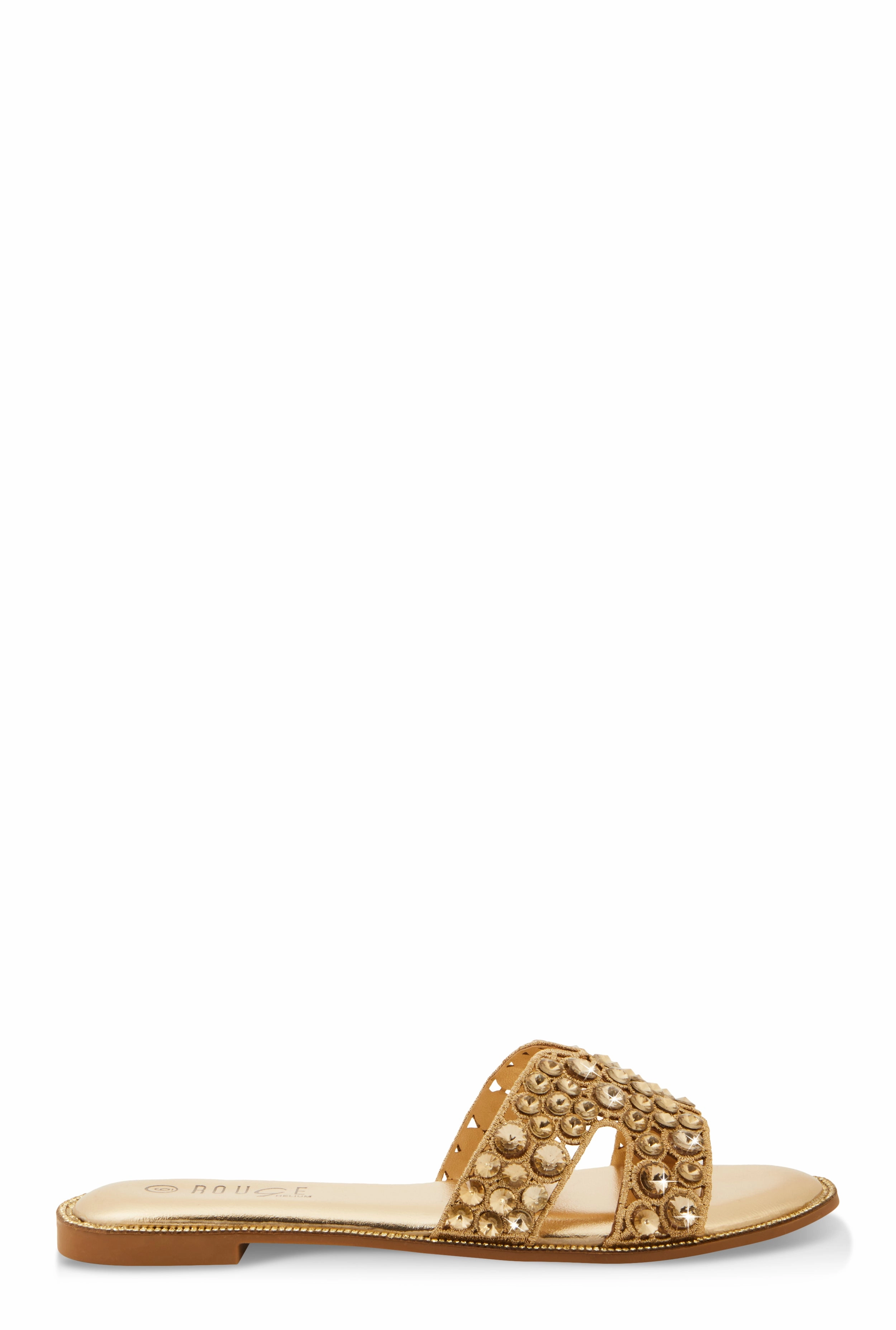 Studded Rhinestone Cut Out Band Slide Sandals