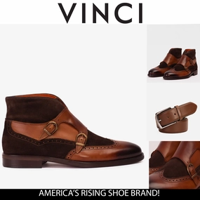 The Albus Tan Leather & Suede Double Strap Monk Brogue Men  Boot