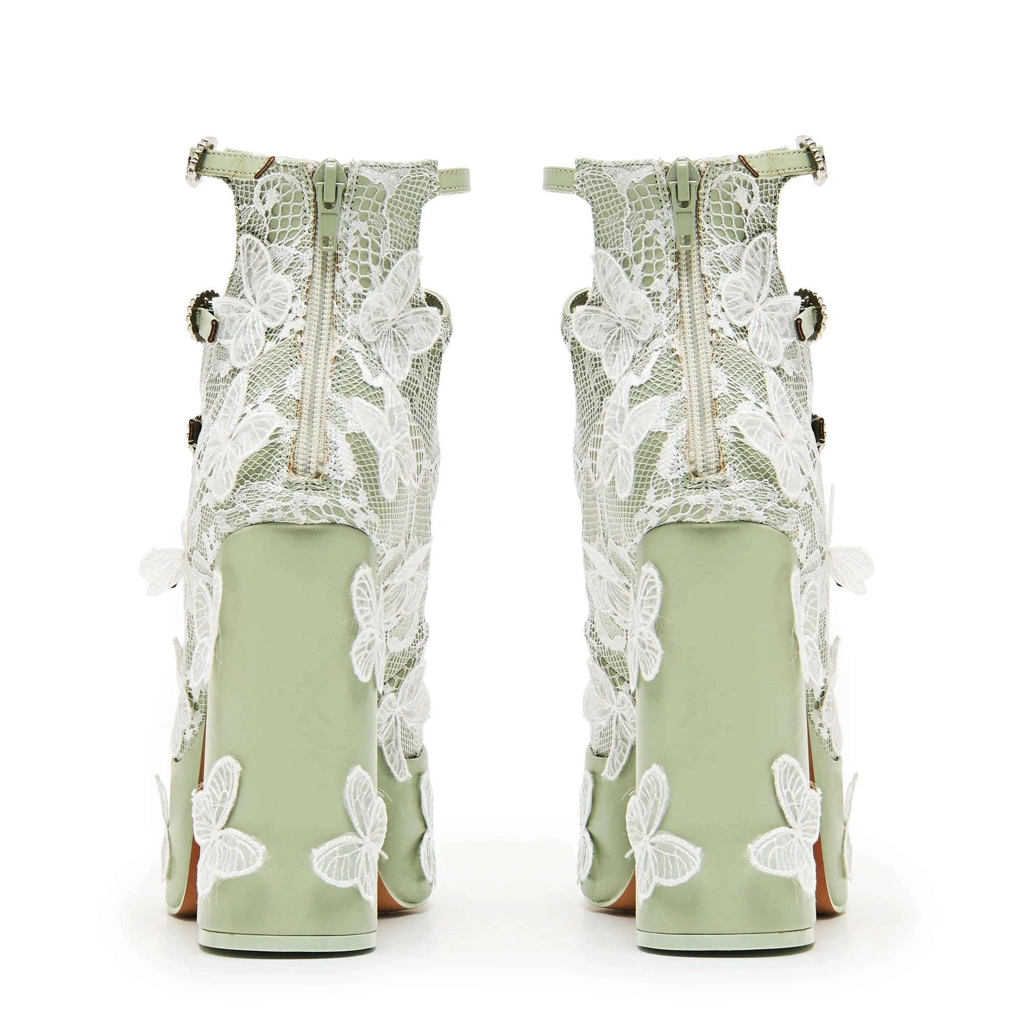 Wild Lotus Butterfly Lace Platform Heels - Green
