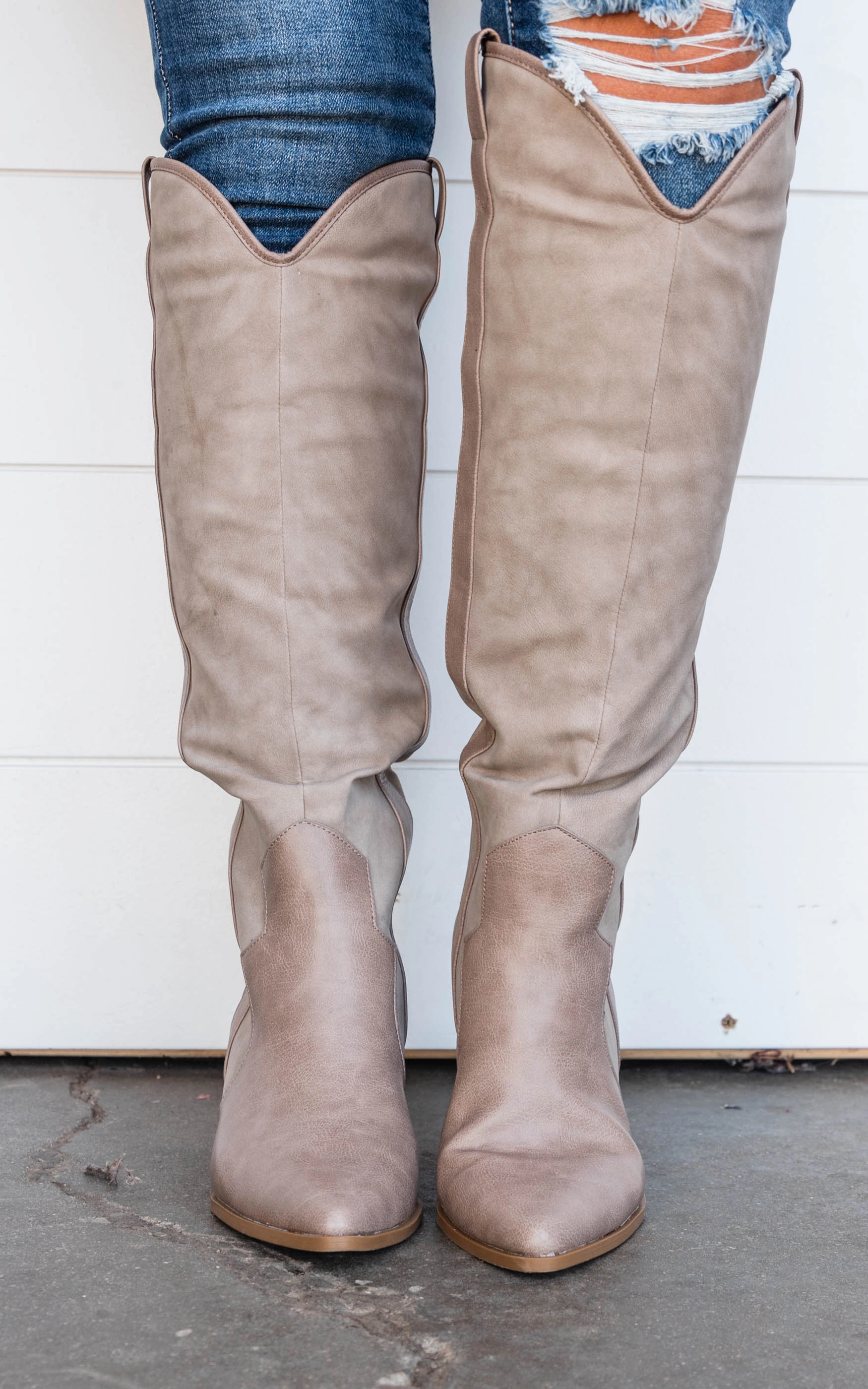 Worth It Everytime Western Knee Boot Taupe - Final Sale